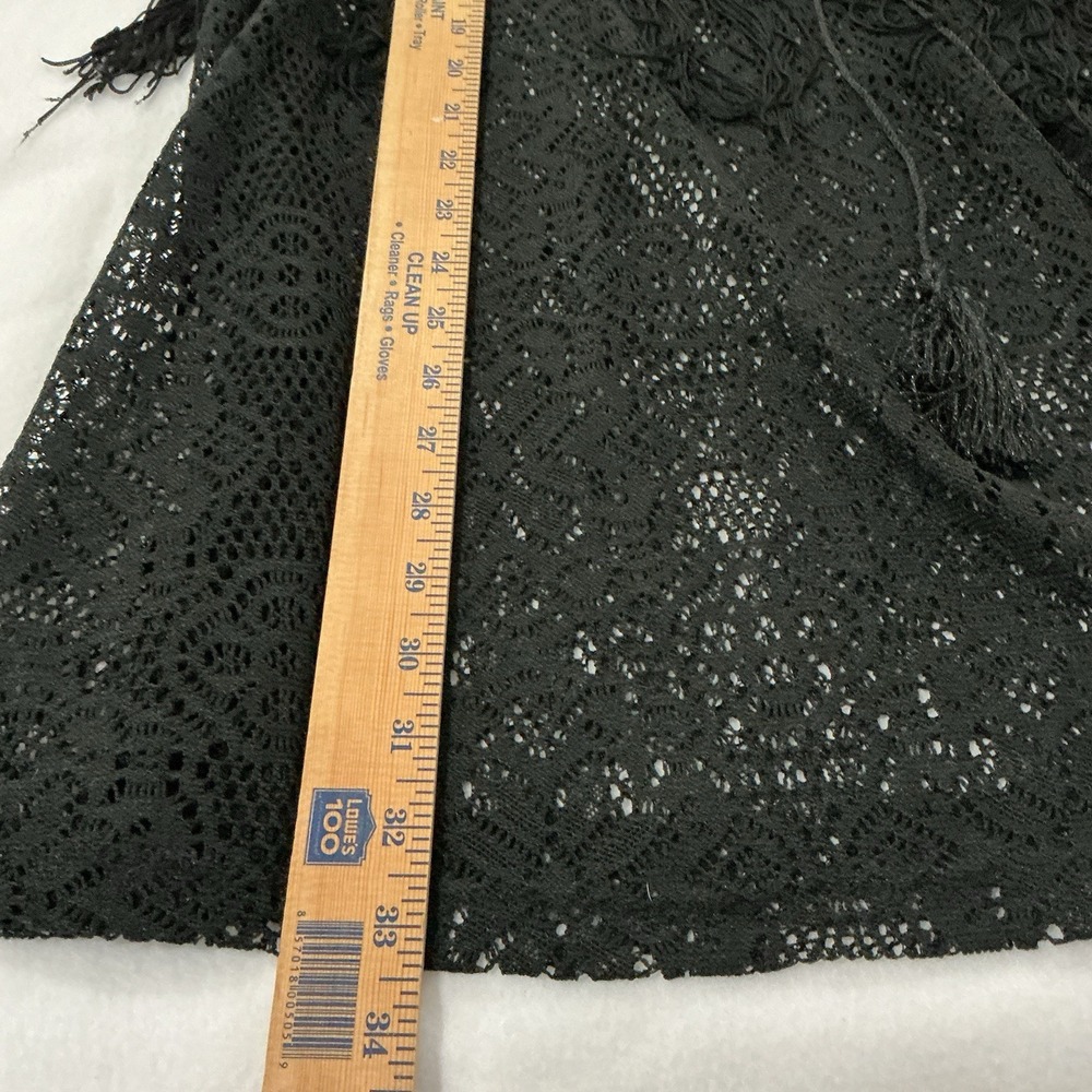 Black Lace Fringe Long Vest Boho Festival Duster Whimsygoth Oversized Med. Plus - Picture 11 of 13